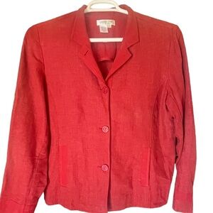 Coldwater Creek linen blend burgundy‎ blazer button front pockets soft comfy lg